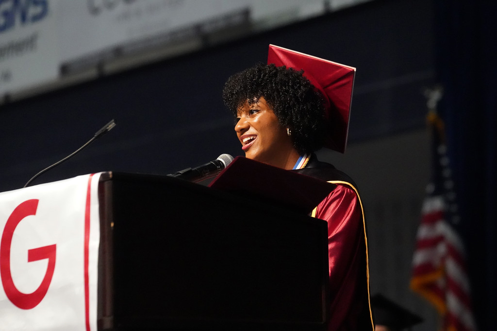 Ava Conway delivers her commencement speech at the spring ceremony