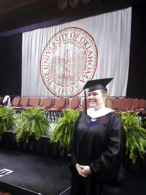 Professor Futrell after graduating with both of her masterâs degrees from the University of Oklahoma