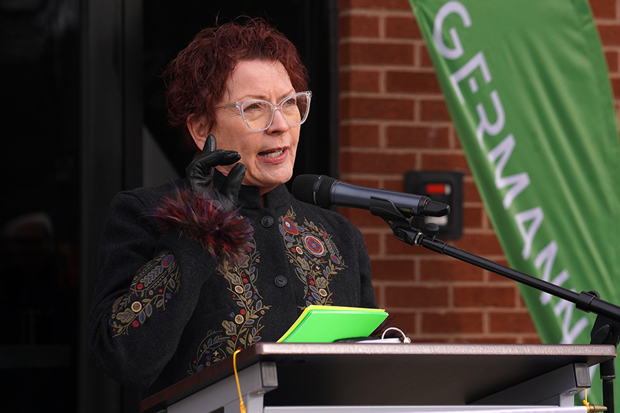 Dr. Janet Gullickson giving her opening remarks during the ribbon cutting ceremony