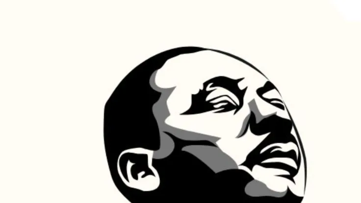 A black and white graphic drawing of a black man with his eye closed